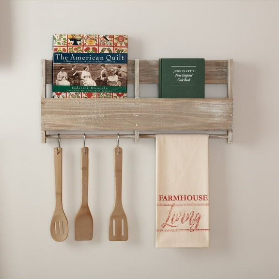 VHC Brands Sawyer Mill Farmhouse Living Text Muslin Cotton Tabletop Fabric Loop Stenciled Kitchen Towel, Country Red