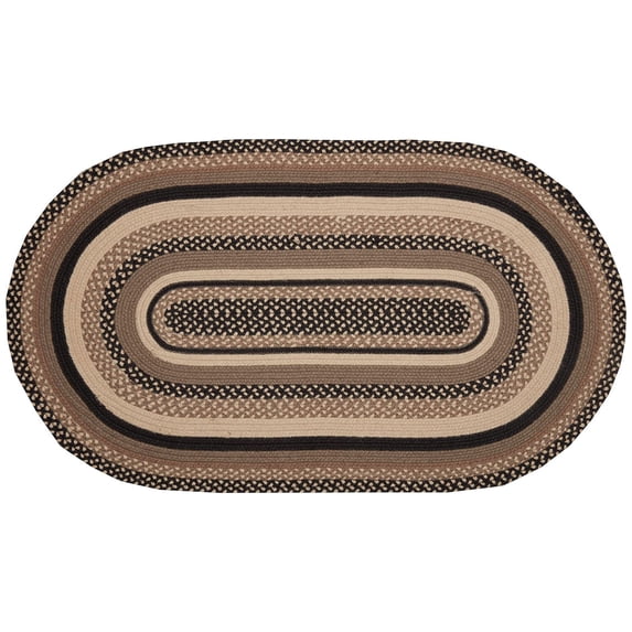 VHC Brands Sawyer Mill Jute Oval Rug & Non Skid Pad, White, Asphalt, & Gray