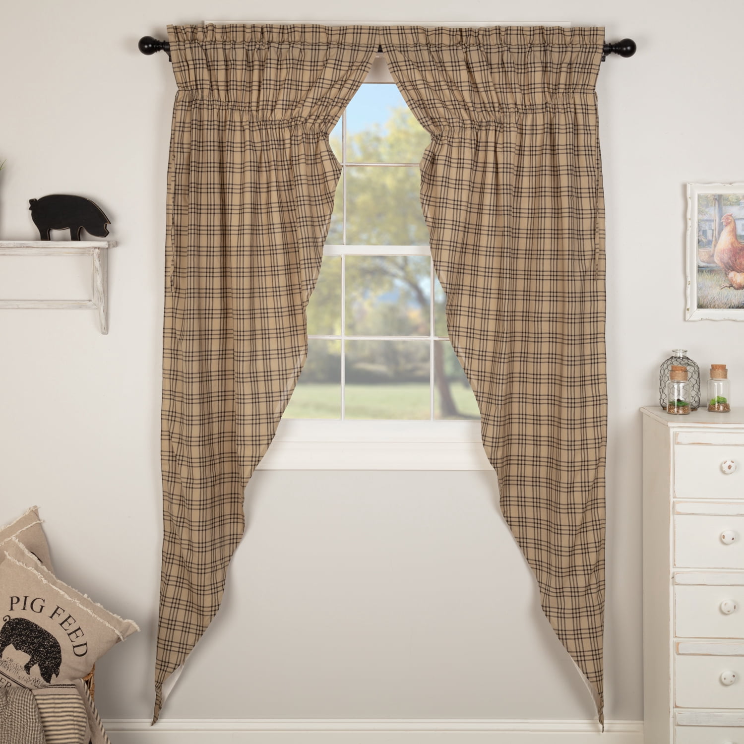 VHC Brands Sawyer Mill Plaid Cotton Farmhouse Curtains Rod Pocket ...