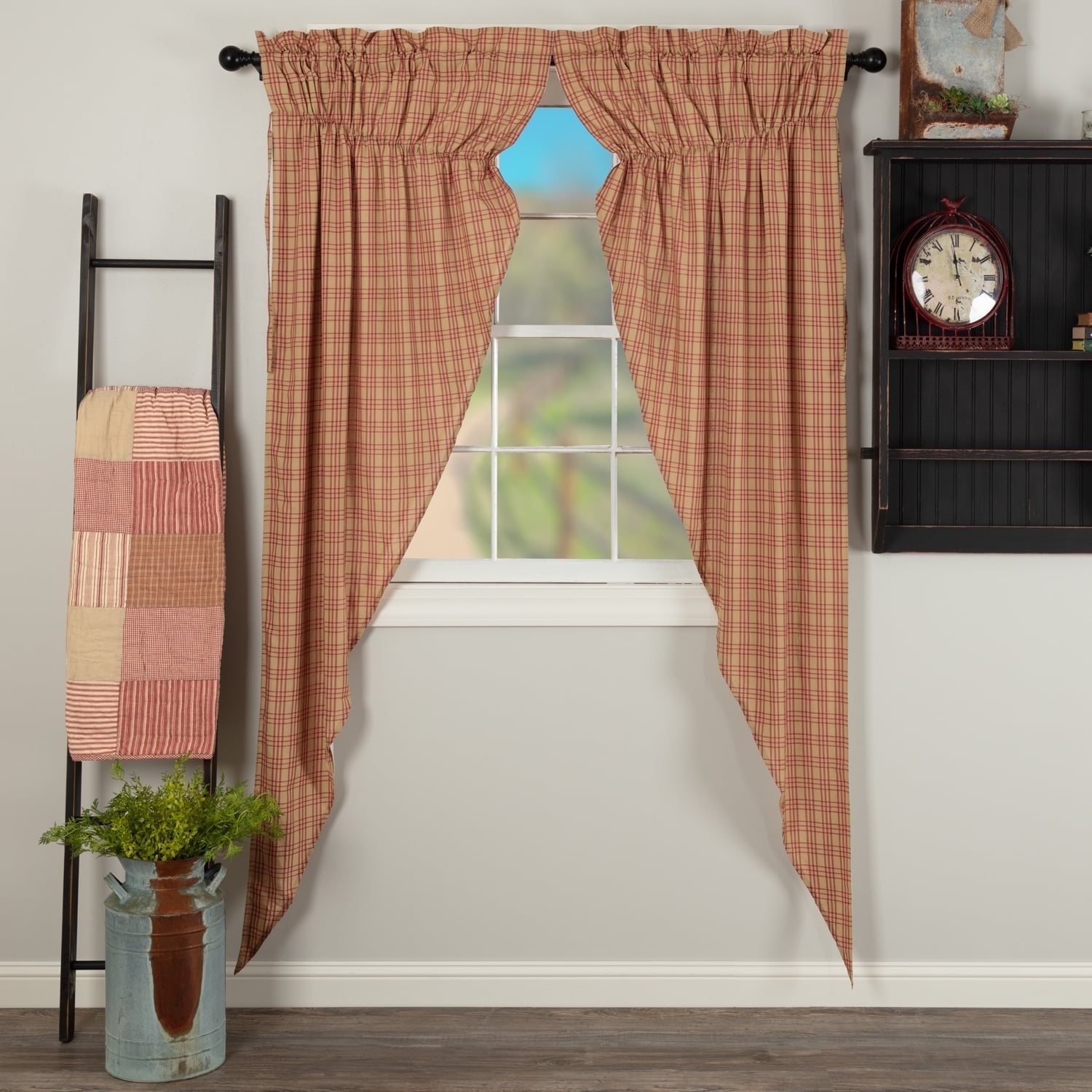 VHC Brands Sawyer Mill Plaid Cotton Door Curtain Panel - 72x40 Inch, Farmhouse Style, Rod Pocket & Tiebacks, Blue - View #2
