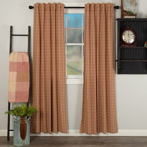 VHC Brands Sawyer Mill Plaid Cotton Farmhouse Curtains Rod Pocket Hanging Loops Panel Pair, Red