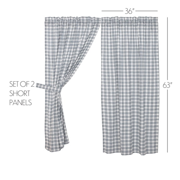 VHC Brands Sawyer Mill Plaid Cotton Farmhouse Curtains Rod Pocket Tie Back(s) Panel Pair, Blue