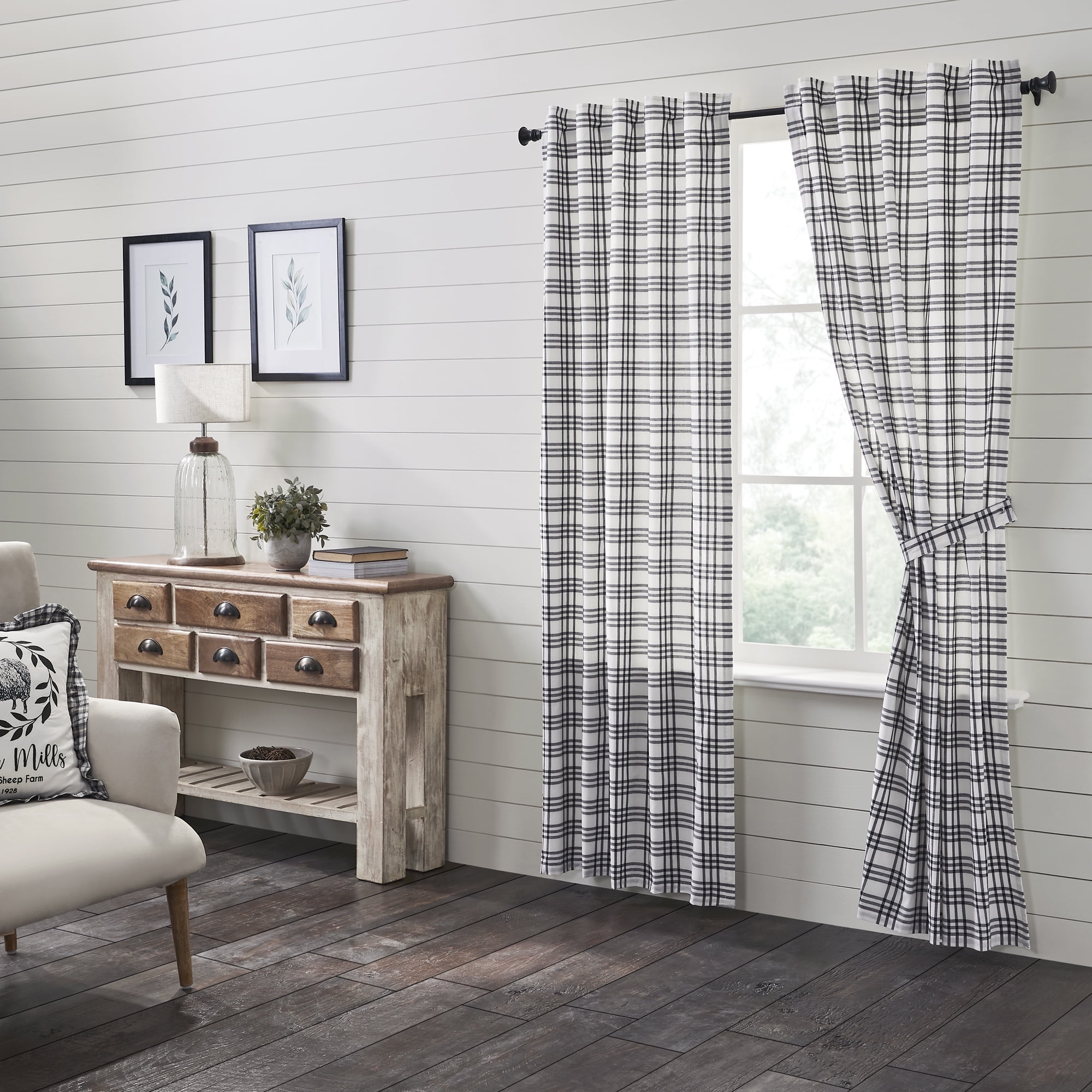 Sawyer Mill Black Plaid Cotton Light-Filtering Window Panels, 84x40, Set of 2