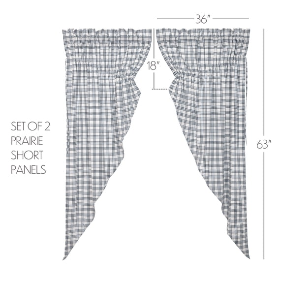 VHC Brands Sawyer Mill Plaid Short Curtain Prairie Set, Blue (2 Panels)