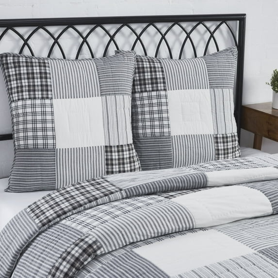 VHC Brands Sawyer Mill Quilted Patchwork Euro Sham, Black, 26x26