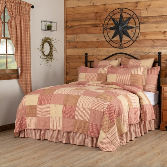 VHC Brands Sawyer Mill Red 6 Piece Twin Quilt Set (1 Twin Quilt, 2 Standard Shams, 2 Standard Pillowcase, 1 Twin Bed Skirt)