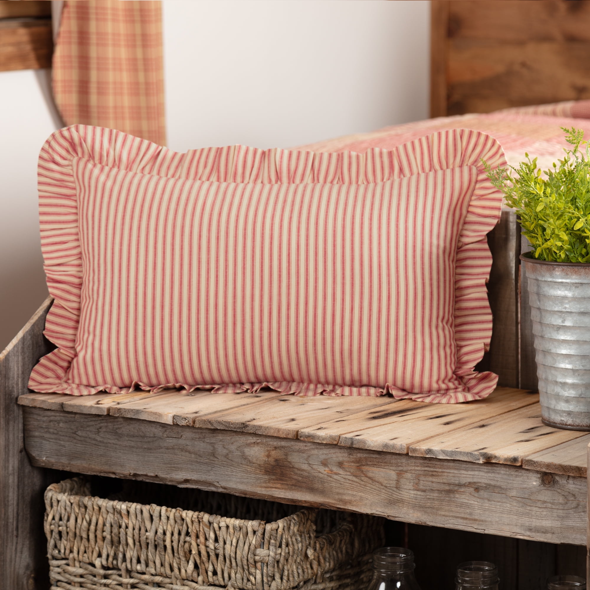 Sawyer Mill Red and Tan Cotton Striped Rectangular Pillow