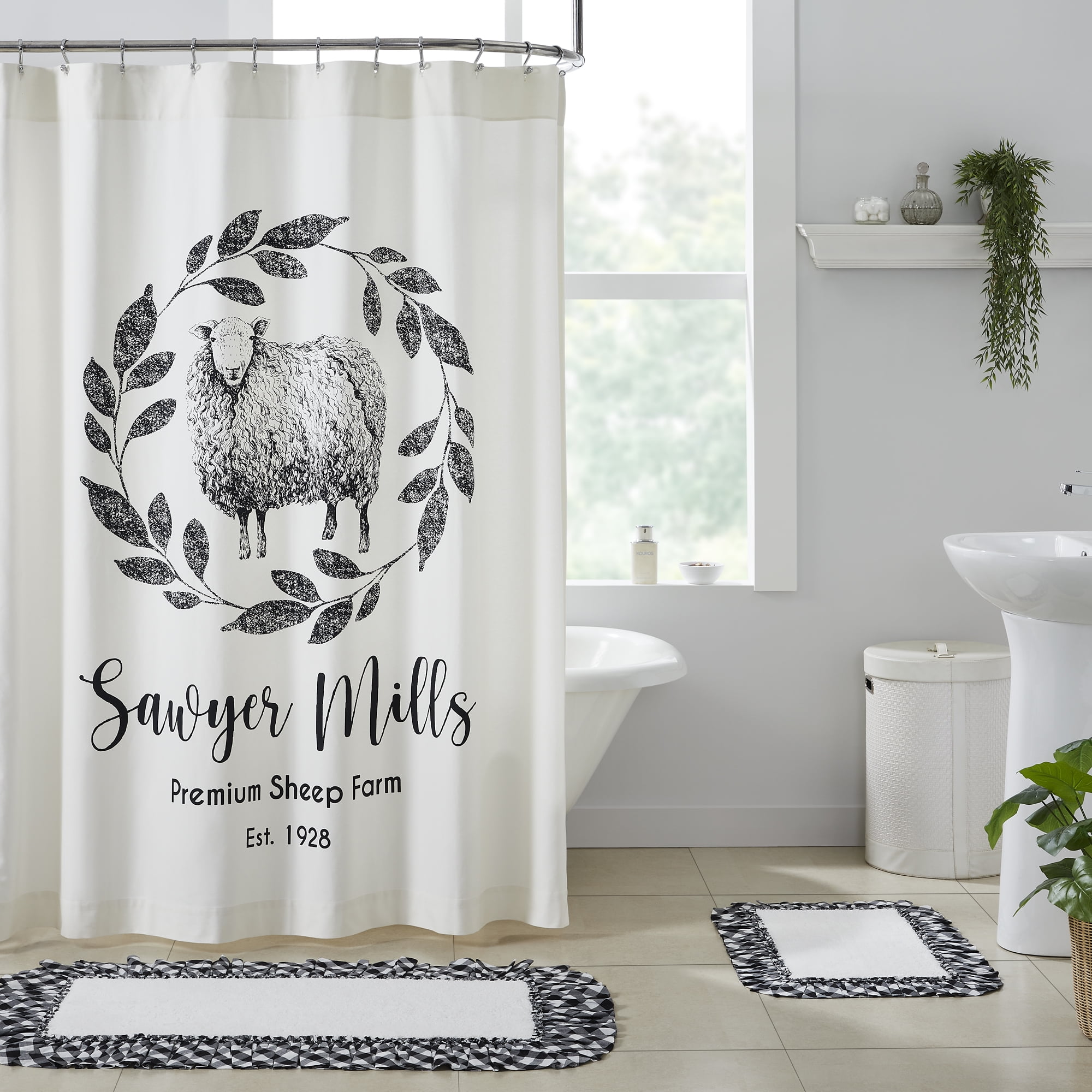 Sawyer Mill Black and White Cotton Farmhouse Shower Curtain
