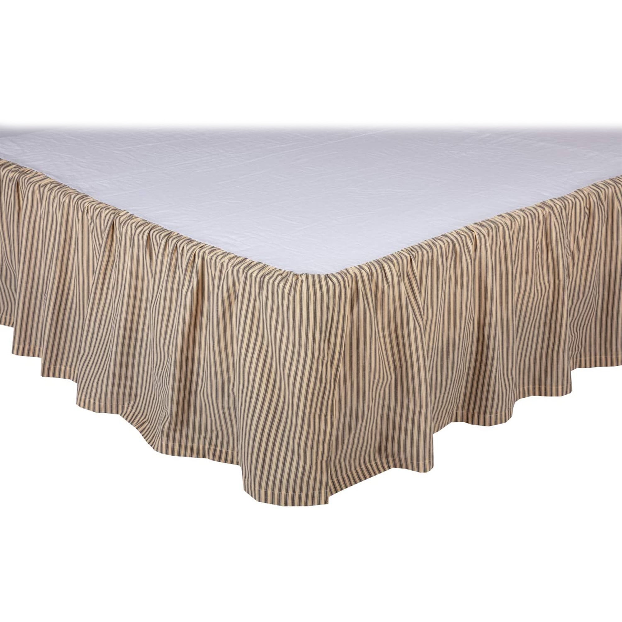 VHC Brands Sawyer Mill Striped Cotton Bed Skirt, Queen, Charcoal & Creme