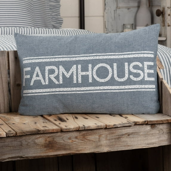 VHC Brands Sawyer Mill Blue Farmhouse Throw Pillow for Living Room Sofa Couch Chair Accent for Bedroom Rustic Decor 14x22