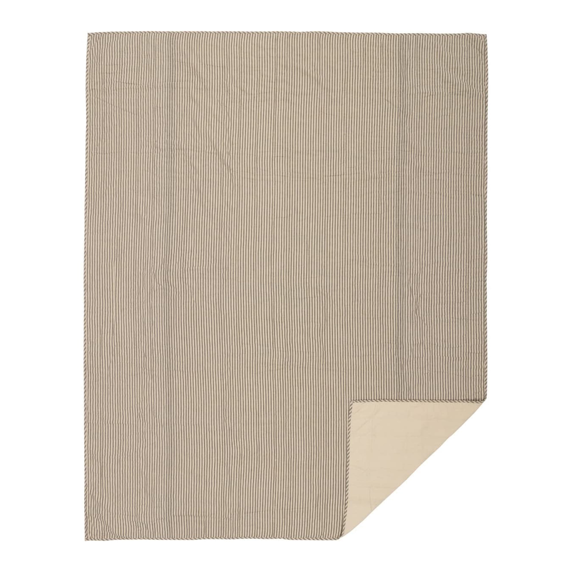 VHC Brands Sawyer Mill Ticking Stripe Cotton Quilt Coverlet, Grey, Twin