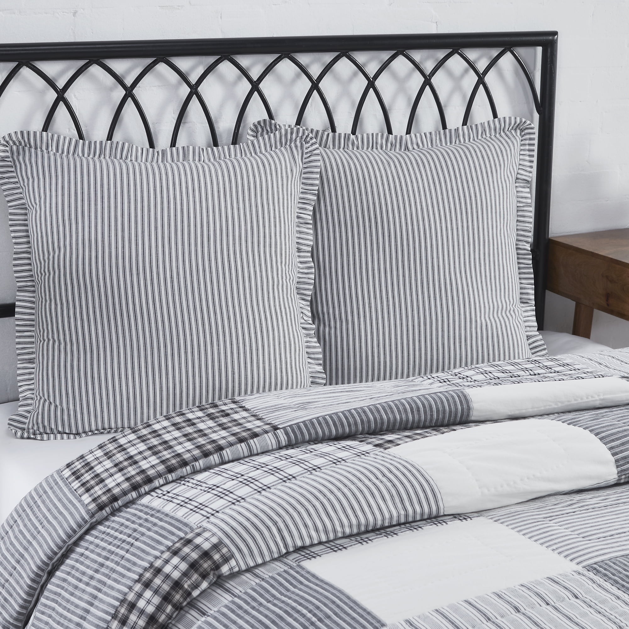 Sawyer Mill Black and White Cotton Euro Sham with Ruffle Edging