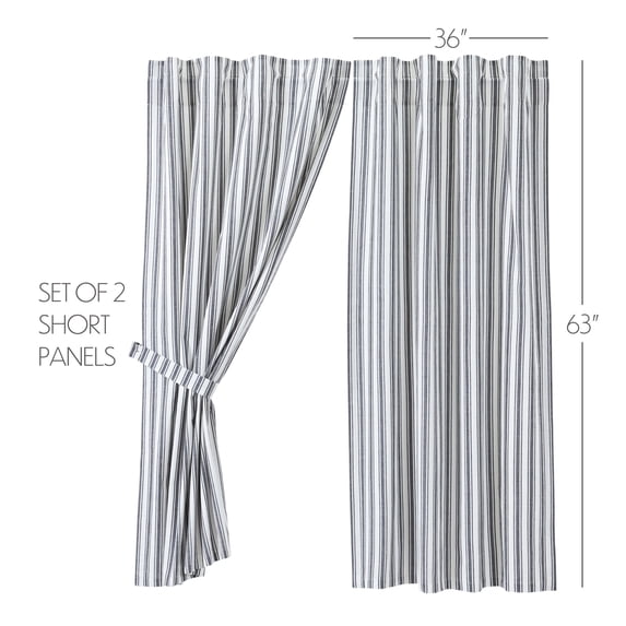 VHC Brands, Sawyer Mill Ticking Stripe Prairie Panel, Black, 63x36, Set of 2