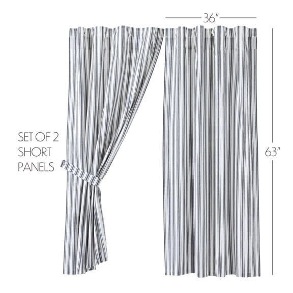 VHC Brands, Sawyer Mill Ticking Stripe Prairie Panel, Black, 63x36, Set of 2