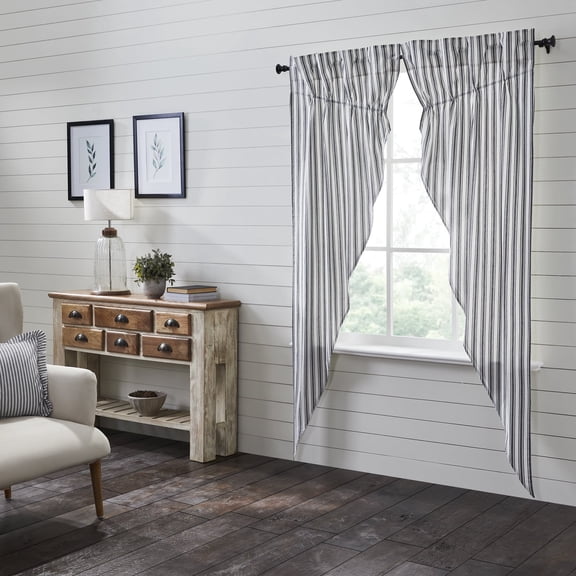VHC Brands, Sawyer Mill Ticking Stripe Prairie Panel, Black, 84x36x18, Set of 3
