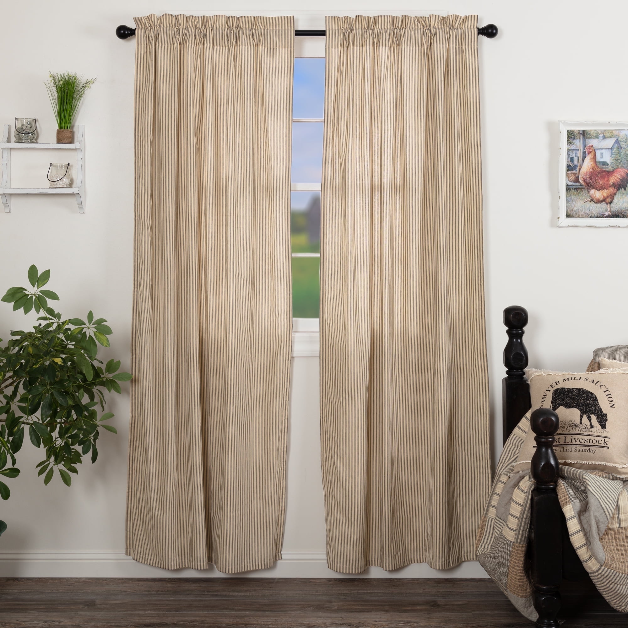 Farmhouse Curtains - Cotton Burlap Window Panels With Rod Pocket & Tie Backs, Antique White (Set Of 2)