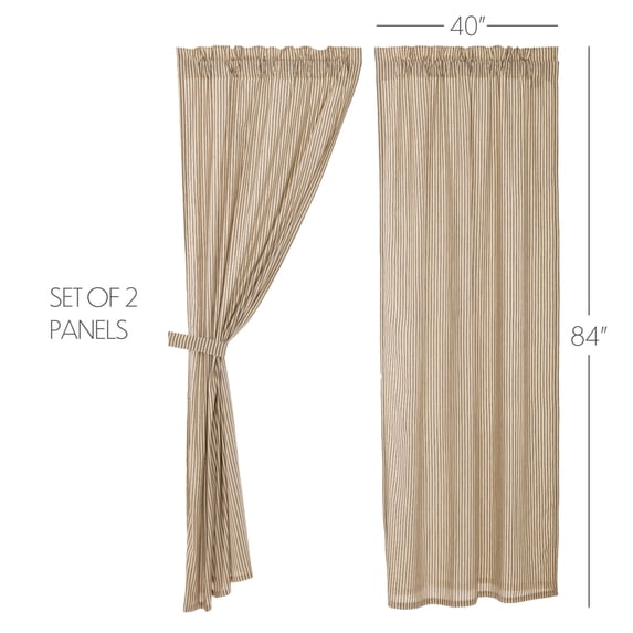VHC Brands Sawyer Mill Ticking Striped Cotton Farmhouse Curtains Rod Pocket Tie Back(s) Panel Pair, Charcoal