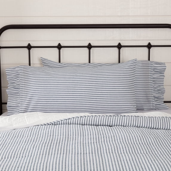 VHC Brands Sawyer Mill Ticking Striped Cotton Farmhouse King Bedding Accessory, Pillowcase Set 21x40, Blue Denim