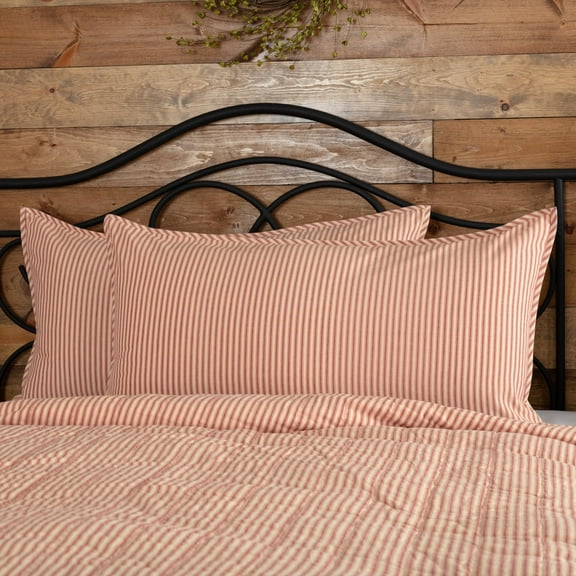 VHC Brands Sawyer Mill Large Pillow Sham Cover Farmhouse Country Stripe Decorative Cotton King Size 21x37 Bedding Accessory, Red