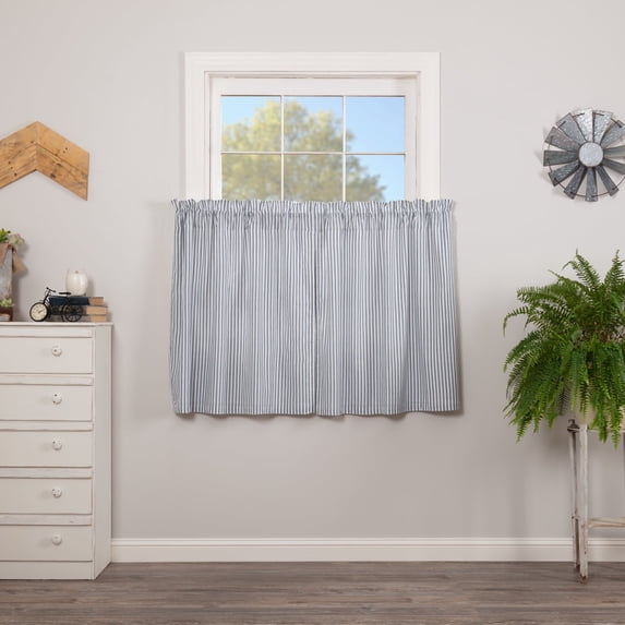 VHC Brands Sawyer Mill Blue Window Tier Set Country Kitchen Curtains Farmhouse Cafe Style Striped Pattern 36x36