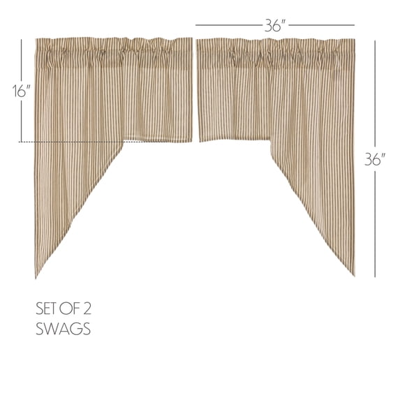 VHC Brands Sawyer Mill Ticking Striped Cotton Farmhouse Kitchen Curtains Rod Pocket Hanging Loops Swag Pair, Charcoal