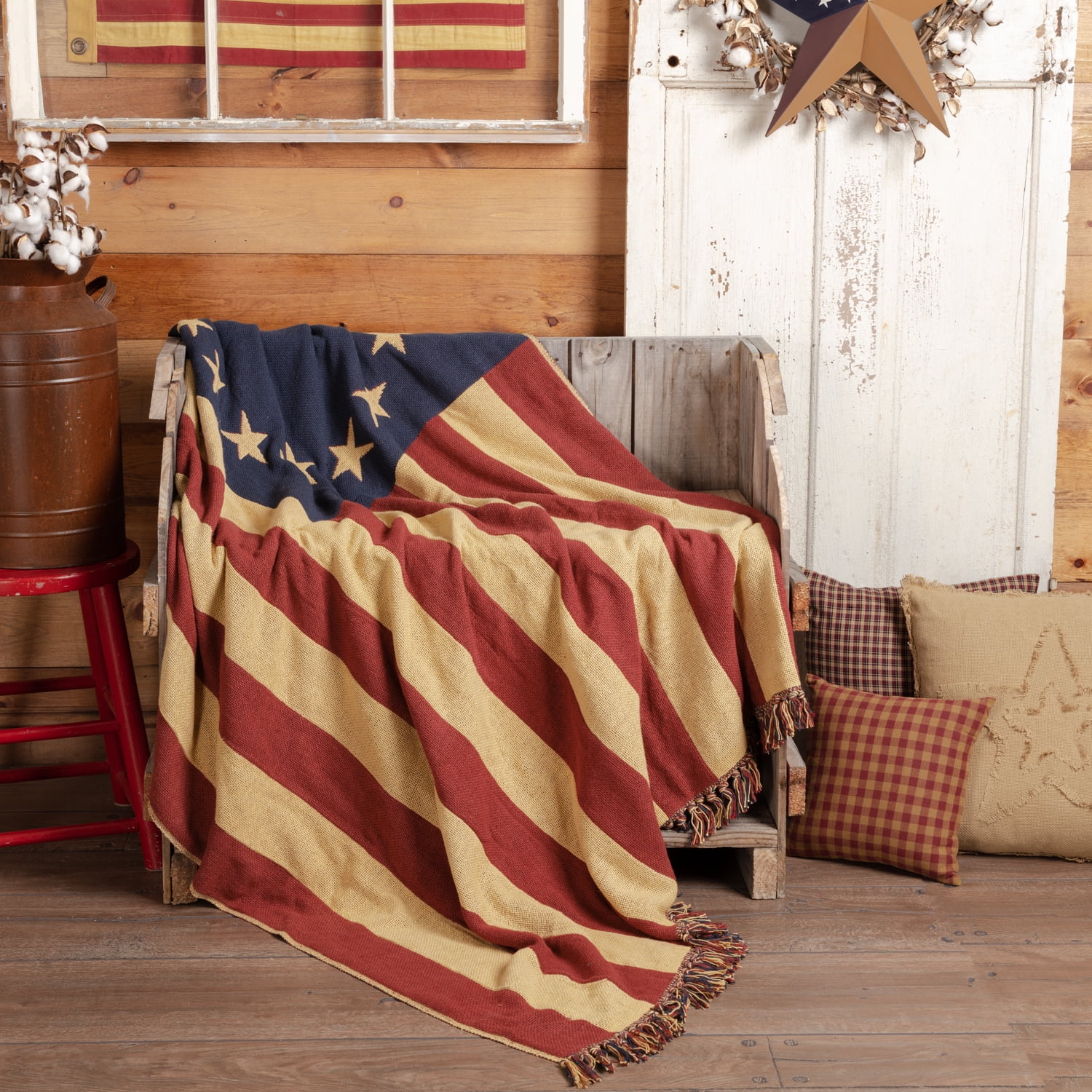 Patriotic Reversible Cotton Throw Blanket with Tassels