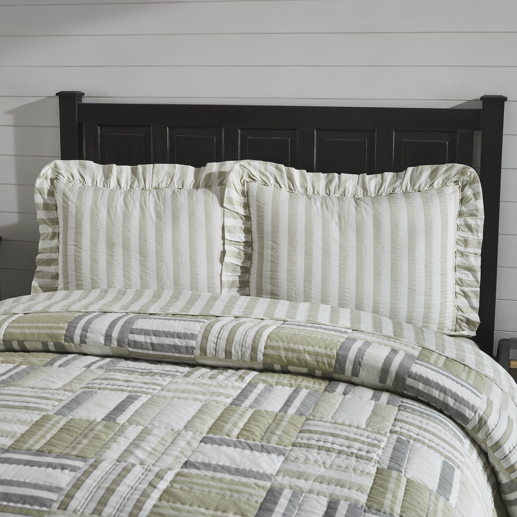 Soft White Cotton Ruffled Standard Sham with Stripes