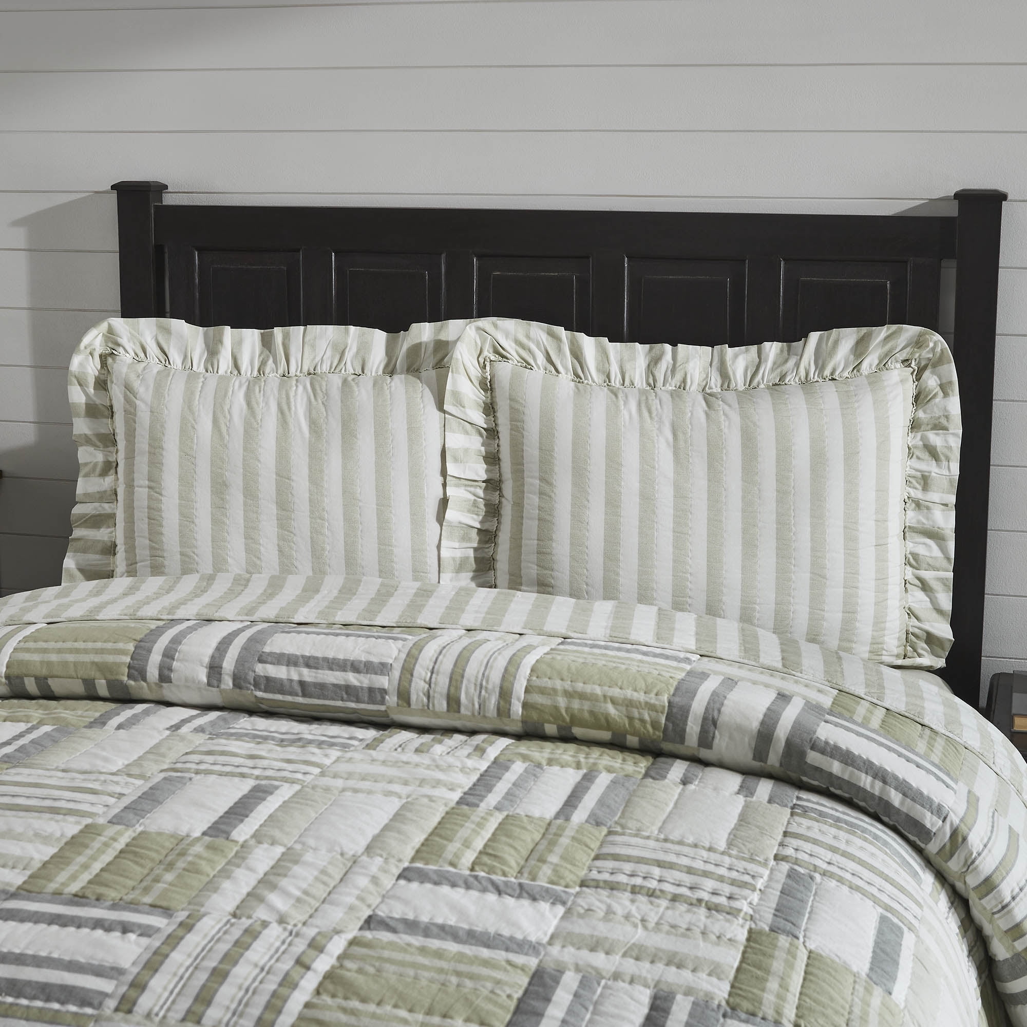 Soft White Cotton Ruffled Standard Sham with Stripes
