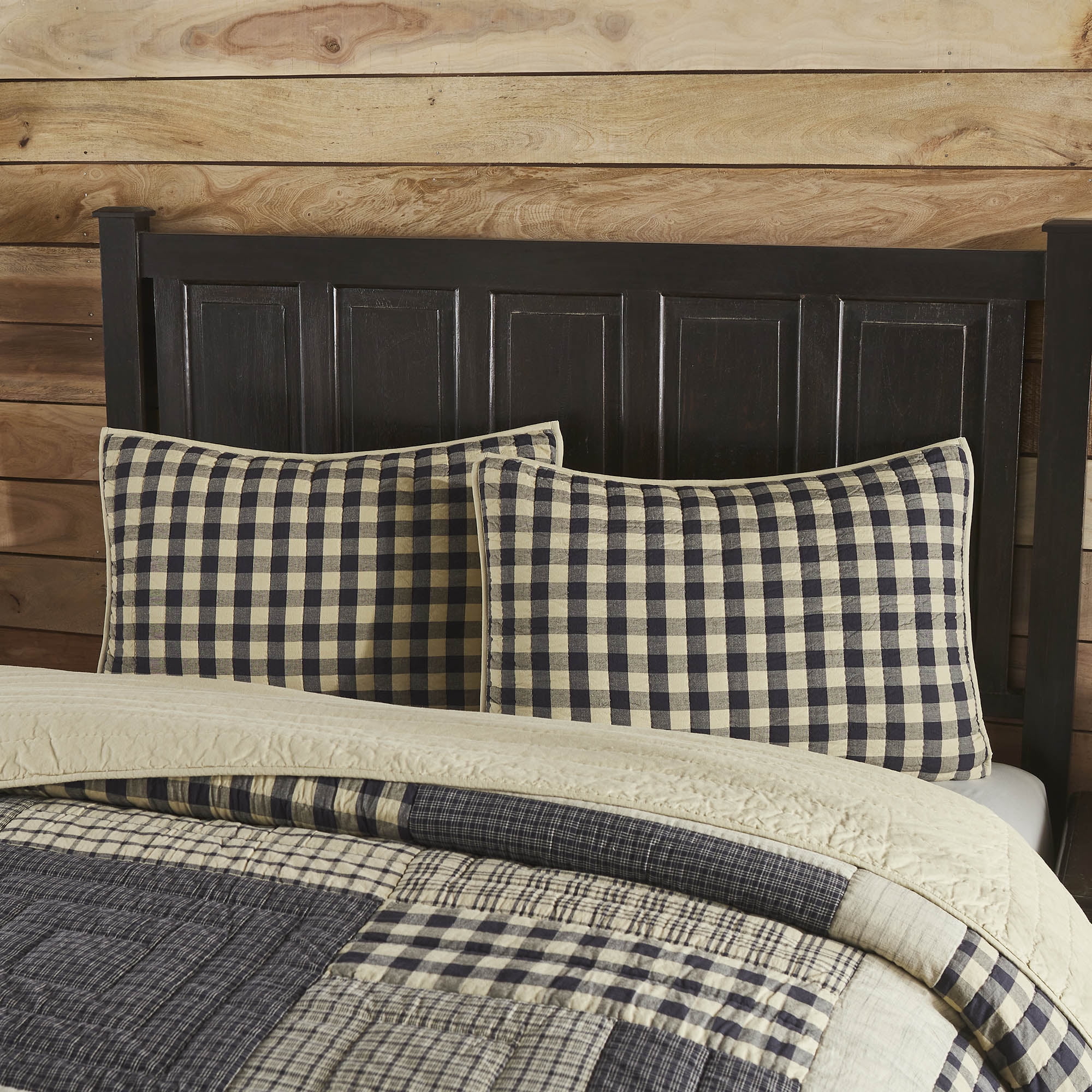 Navy and Khaki Checkered Cotton Standard Pillow Sham