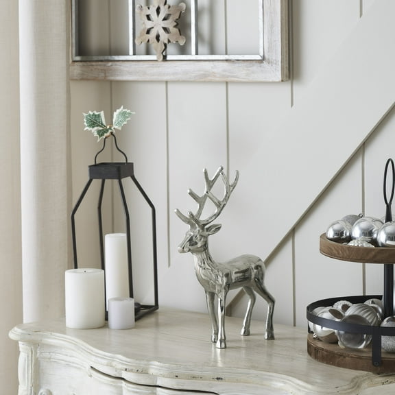 VHC Brands Shiny Silver Reindeer Figurine 12x8x2.75