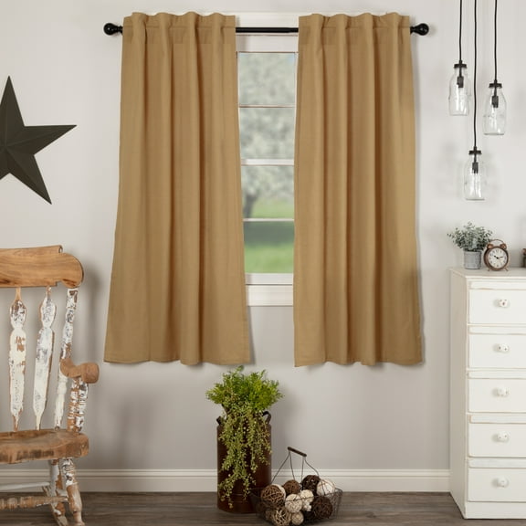 VHC Brands Simple Life Flax Khaki Country Farmhouse Window Curtain Short Panel Set of 2 63x36