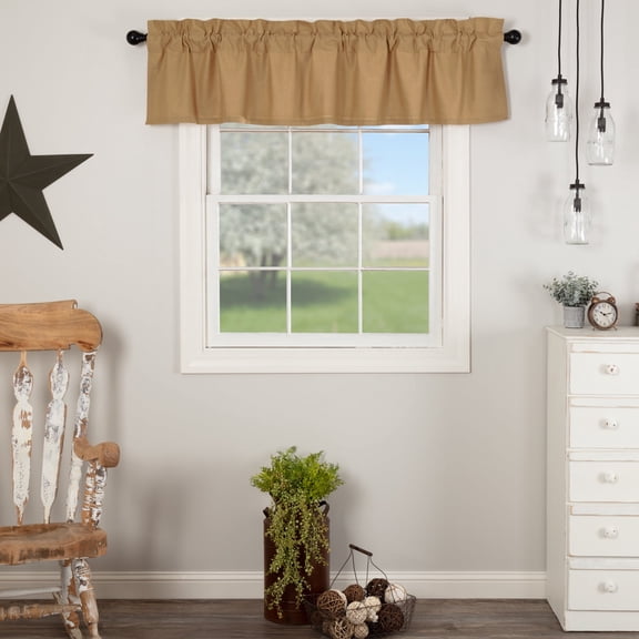 VHC Brands Simple Life Flax Khaki Country Farmhouse Kitchen Window Curtain Valance 16x72