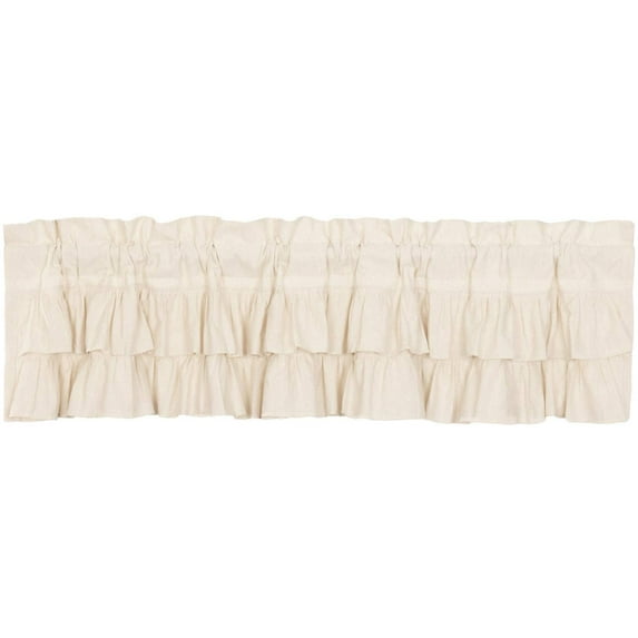 VHC Brands Simple Life Ruffled Cotton Tier Curtain Pair, Natural Creme