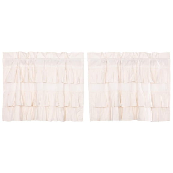 VHC Brands Simple Life Ruffled Cotton Tier Curtain Set, Creme (2 Panels)