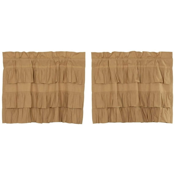 VHC Brands Simple Life Ruffled Cotton Tier Curtain Set, Khaki (2 Panels)