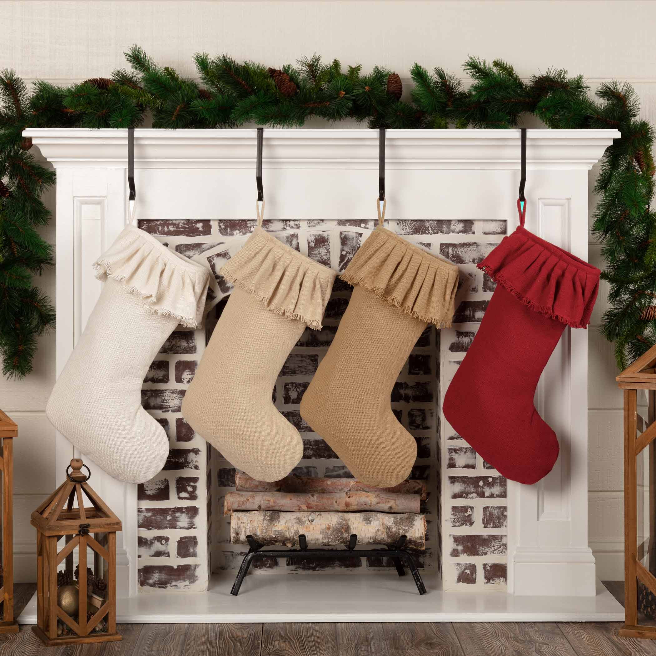 Natural Burlap Ruffled Farmhouse Christmas Stocking, 15"