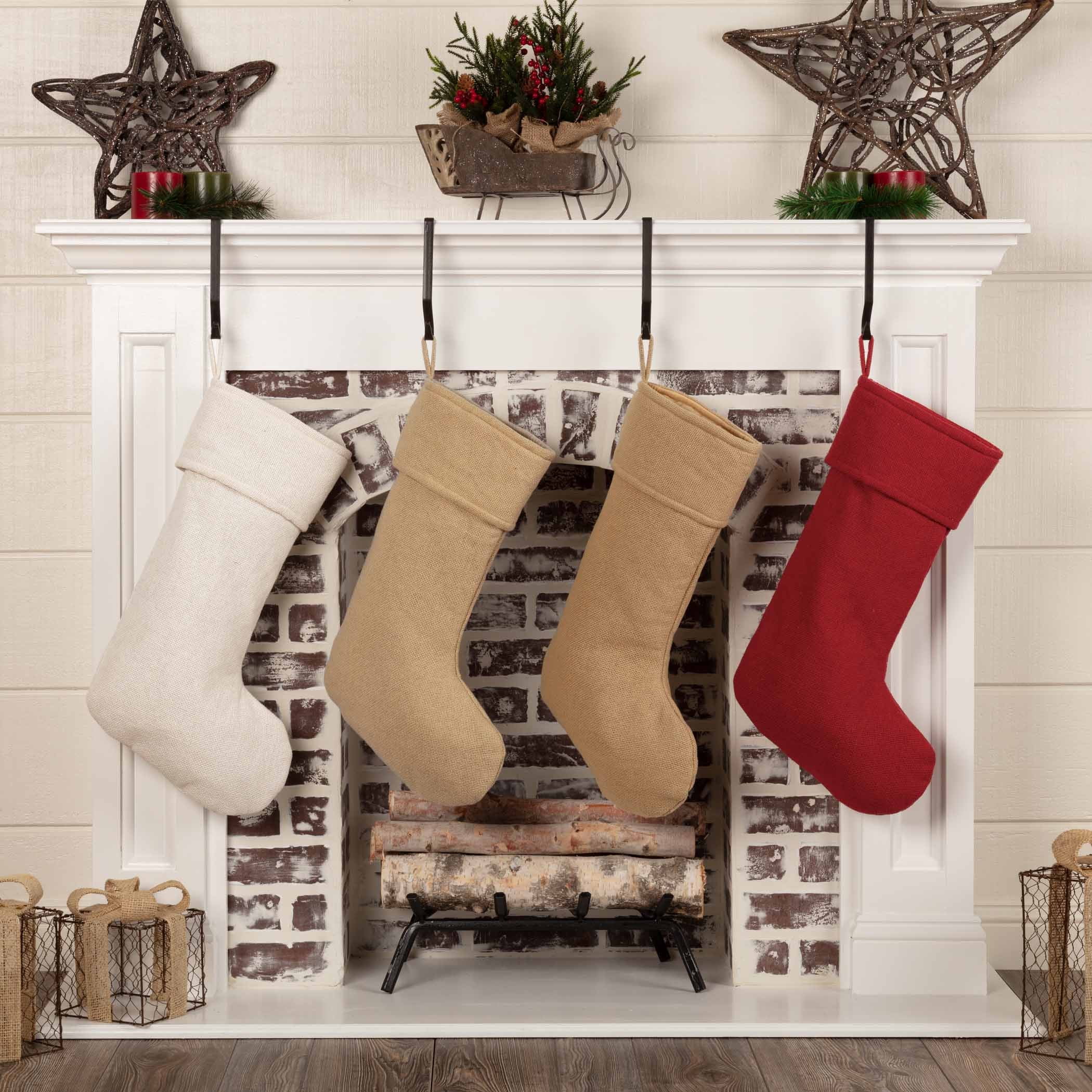 Natural Burlap Christmas Stocking with Taffeta Lining