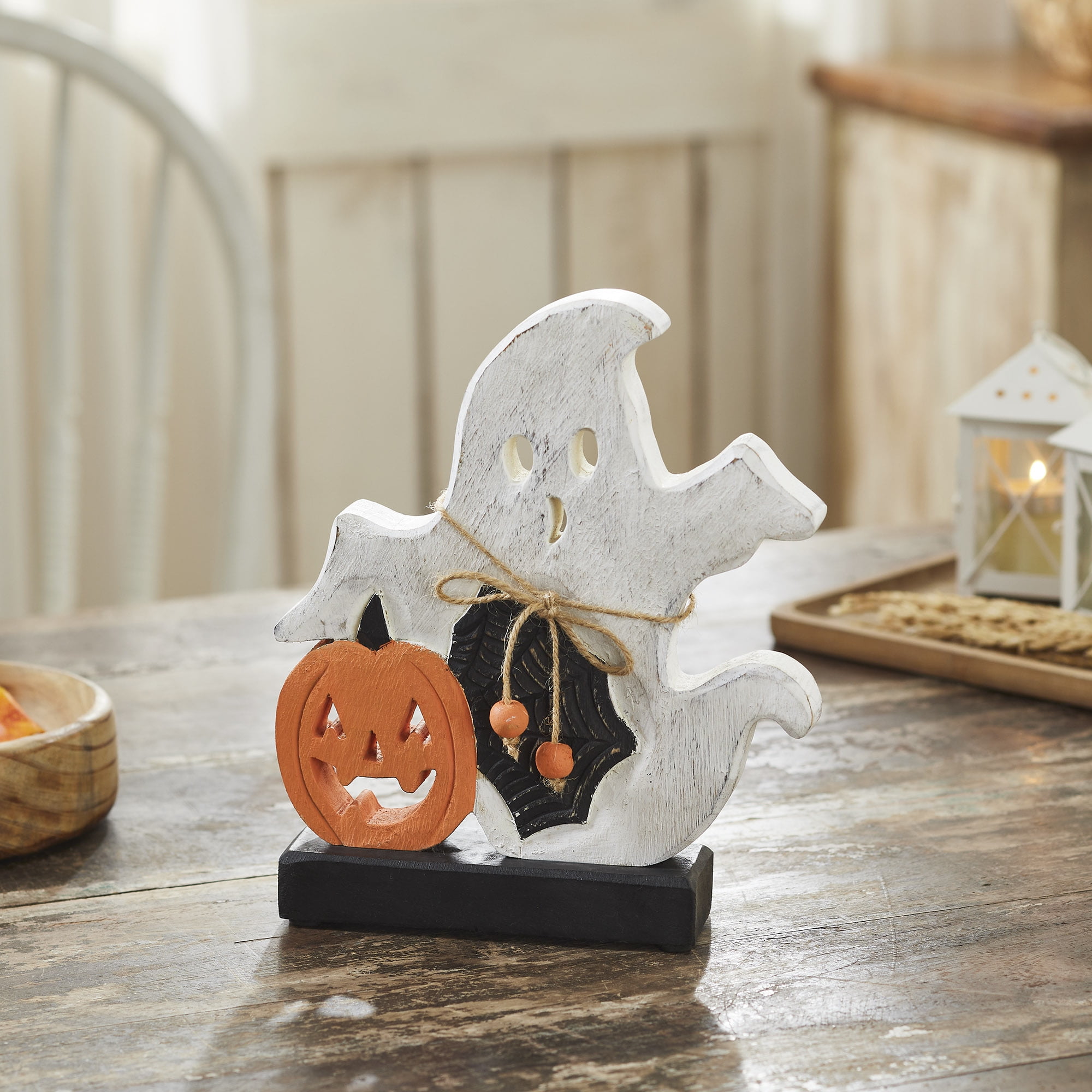 VHC Brands Spooky Jack-O-Lantern Wooden Ghost, Fall and Halloween Home ...
