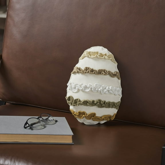 VHC Brands Spring In Bloom Egg Pillow 10x7, Cotton Pillow With Polyester Pillow Fill, Decorative Throw Pillow, Spring In Bloom Collection, Oval 10x7, Antique White