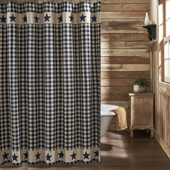 VHC Brands Star Checkers Cotton Polyester Blend Shower Curtain, 72" x 72"