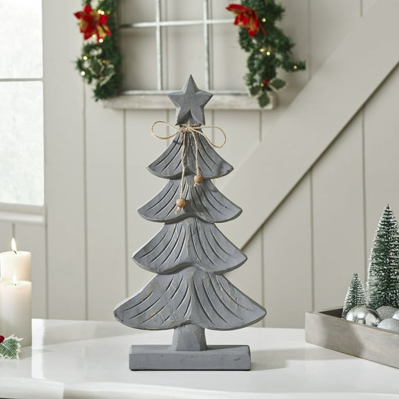 VHC Brands Starry Pine Distressed Grey Wooden Tree 13x7x2