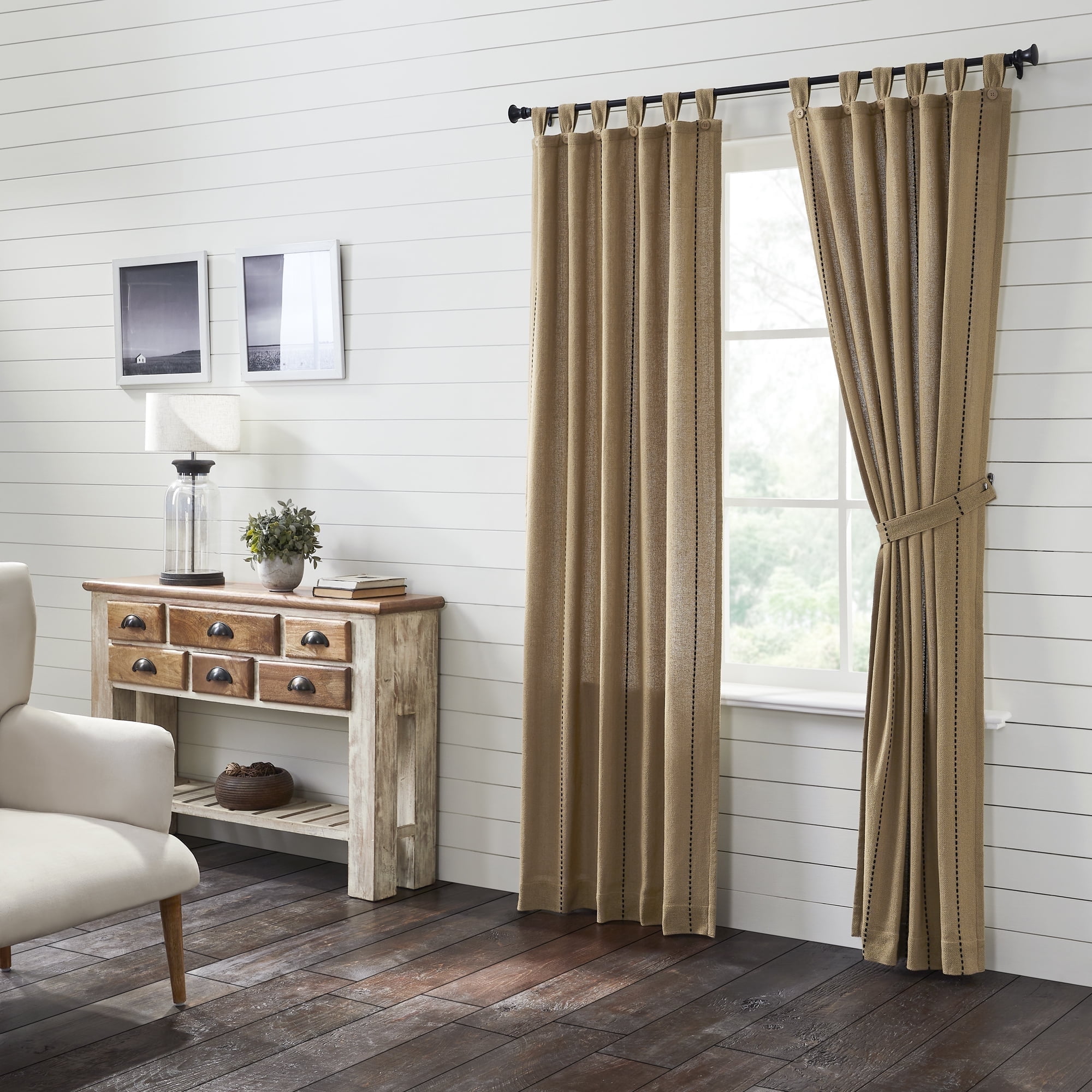 Tan Burlap Cotton Tab Top Curtain Panel Set