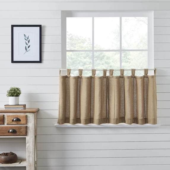 VHC Brands Stitched Burlap Curtain Tier, Natural, 24x36, Set of 2