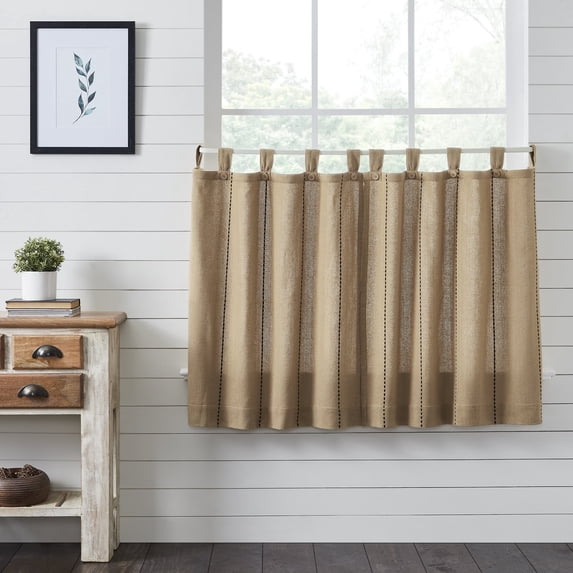 VHC Brands Stitched Burlap Curtain Tier, Natural, 36x36, Set of 2