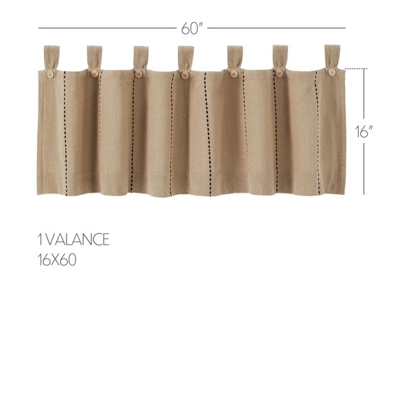 VHC Brands Stitched Burlap Curtain Valance, Natural, 16x60