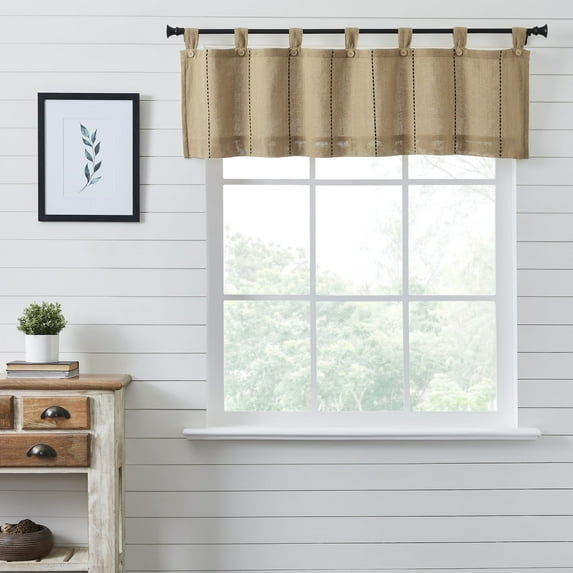 VHC Brands Stitched Burlap Curtain Valance, Natural, 16x60