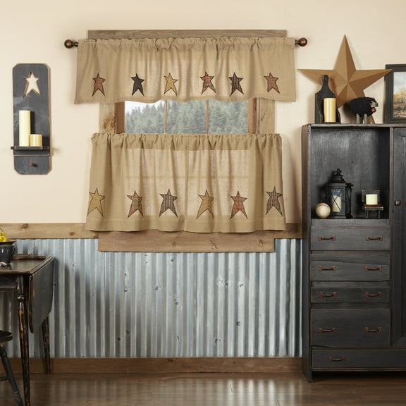 VHC Brands Stratton 3 PC Natural Curtain Set (1 Valance 16x72 and 2 Tier 24x36)