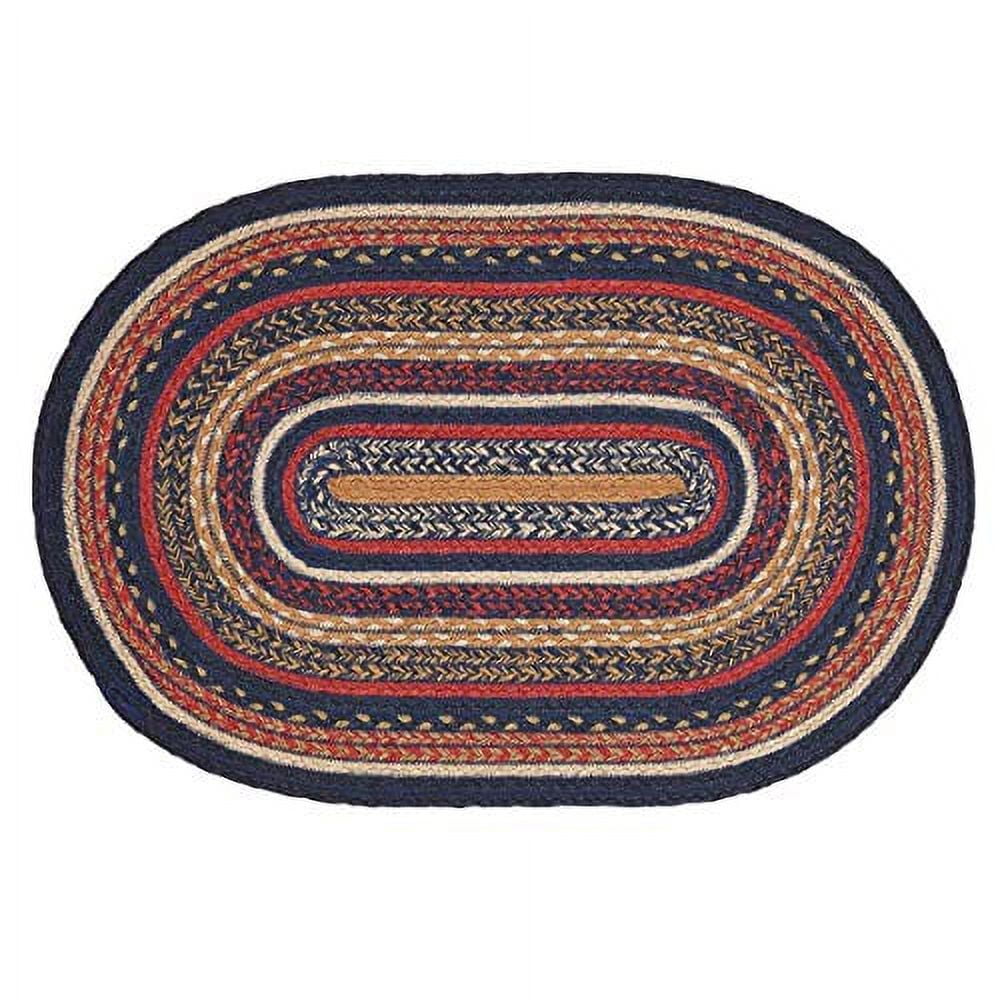 Handmade Oval Red and Navy Braided Jute Rug 20" x 30"