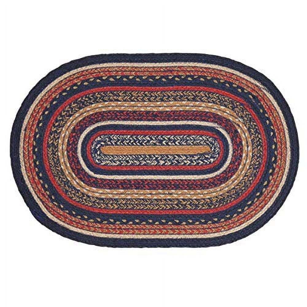 Handmade Oval Red and Navy Braided Jute Rug 20" x 30"