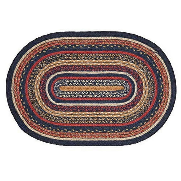 VHC Brands Stratton Jute Oval Rug 20x30 Country Braided Flooring, Navy and Red